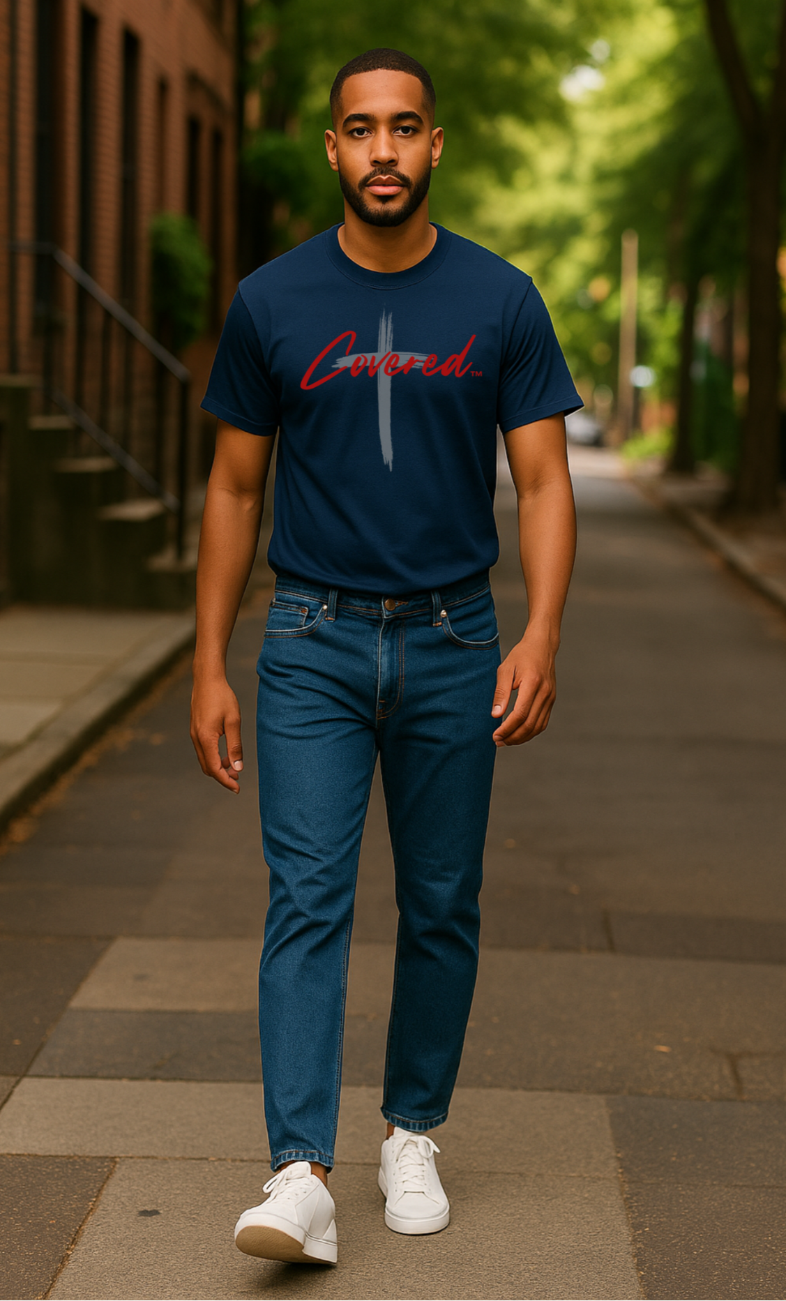"COVERED" Brand Logo T-Shirt (Navy)